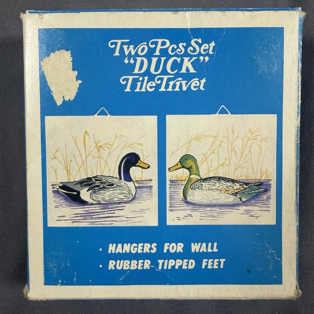 2 Vintage Cast Iron Ducks Tile Trivet SAN HO Made in Taiwan No Hangers